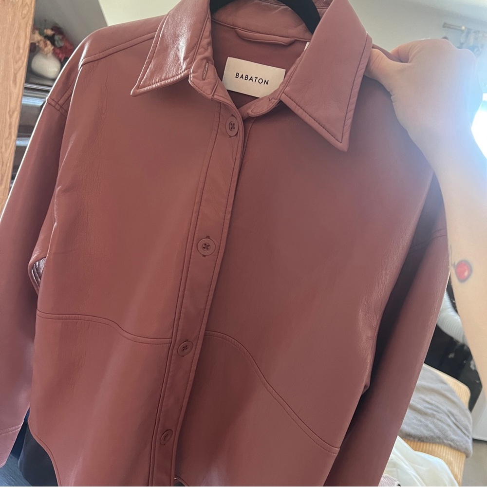 Aritzia Babaton Mauve Vegan Leather Pelli Shirt Jacket - Picture 5 of 10